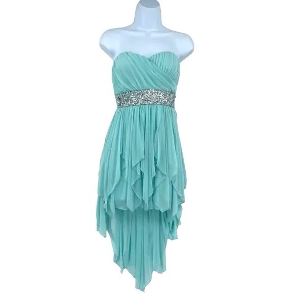 Sequin Hearts Aqua Strapless Prom Dress Size: 3